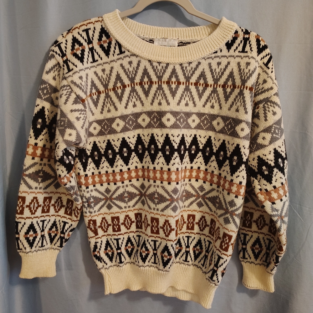 Vintage Apostrophe Sweater Small USA Made Fair Isle Geometric Knit 80s 90s